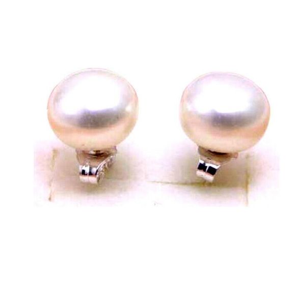 Boucles d'oreilles en perles blanches d'eau douce à plat 9-10 mm pour femmes pour femmes