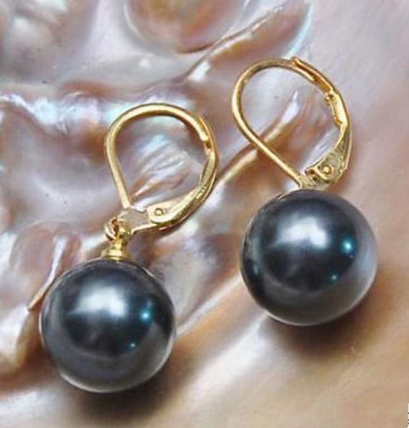 Pendientes de perlas negras de Tahití naturales de 9-10 mm Accesorios de oro de 14 quilates