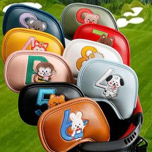 9 / 10pcs Portable PU Golf Club Iron Head Covers Protector Golfs Cover Set Golf Accessoires Golf Putter Cover Golf HeadCover 240415