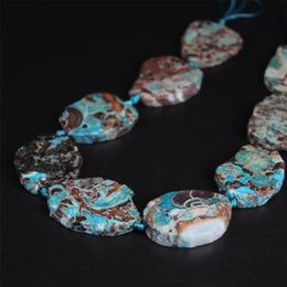 9-10 pièces brin brut bleu pierre Agates dalle pépite perles en vrac naturel océan Jades gemmes tranche pendentifs bijoux Making275O