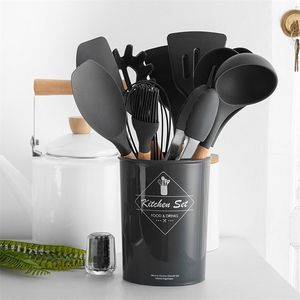 9/11/12pcs Cooking Tools Set Premium Silicone Kitchen Cooking Utensils Set With Storage Box Turner Tongs Spatula Soup Spoon 201223