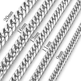 9/11/13/16/20 / 22mm Hoge Kwaliteit 316L roestvrij staal Zilver Tone Cubaanse Curb Link Chain Heren Sieraden Ketting of Armband 7-40 "