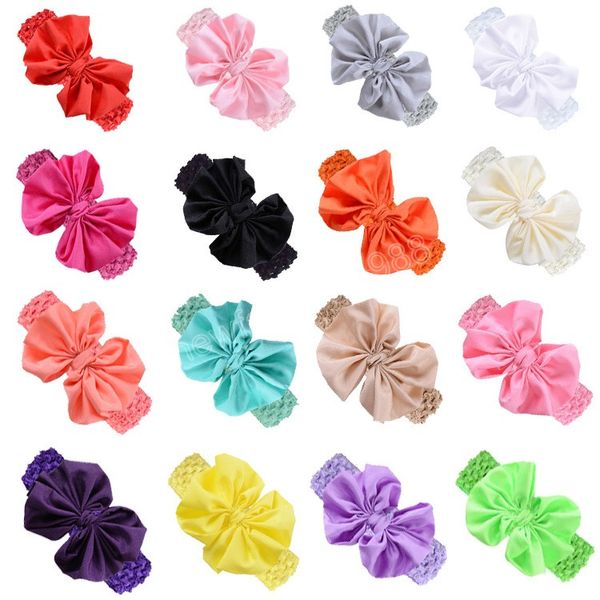 9 * 11 CM Solide Couleur À La Main Bowknot Élastique Bandeau Nouveau-Né En Mousseline De Soie Arcs Crochet Armure Bandeau Bébé Fille Chapeaux Photo Props