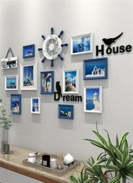 9 11 PCS Set Blue White PO Frame Mur Méditerranean Style Decor El Layout H300C2857390