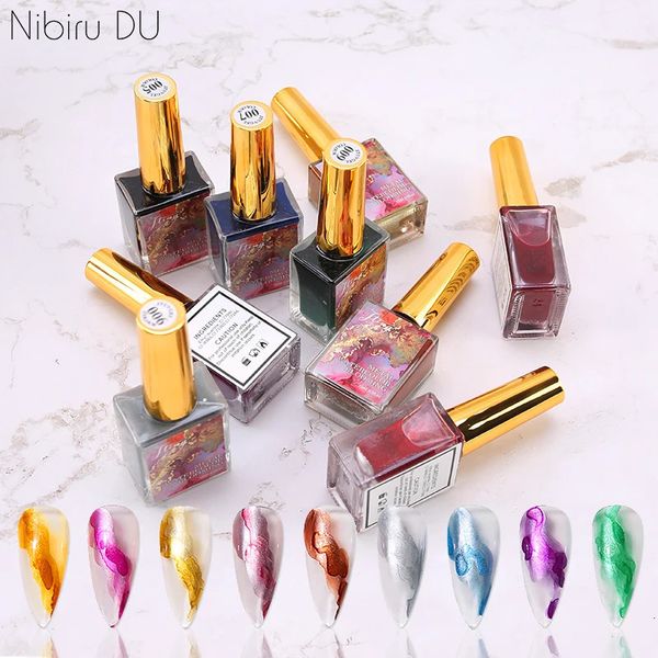 9/12 pièces métal aquarelle encre vernis à ongles couleur floraison séchage rapide Nail Art Design encre peinture semi-permanent Gel vernis à ongles 240129