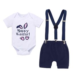 9-18M Pasen Geboren Baby Baby Boy Outfits Bunny Letter Romper Shorts Overalls Summer Boys Kostuums Kleding Set 210515
