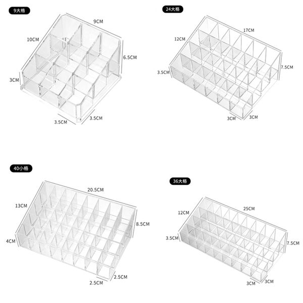 24/09/36/40 Grilles Organisateur de maquillage en acrylique Loupstick Transparent Display Rack Case Cosmetic Nail Rool Maling Up Up Organizer Tool