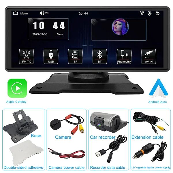Monitor de espejo de automóvil de 9.3 pulgadas grabación de video HD Carplay Android Auto DVR DASTOBLA