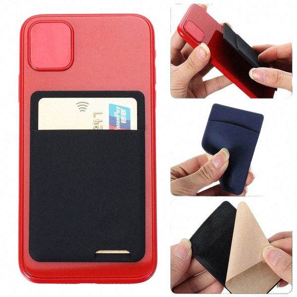 9.5*6.5cm FI FI Autoadhesivo Silicia elástica Cell Phe Pocket Willet Case Men ID Tarjeta de crédito Stick Pocket Z7vn#