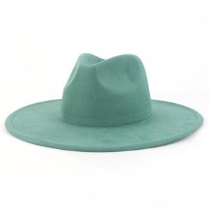 9.5 Cm Grote Rand Jazz Fedora Hoeden Mannen Suede Stof Hart Top Vilten Cap Vrouwen Luxe Designer Merk Party groene Tovenaar Hoeden