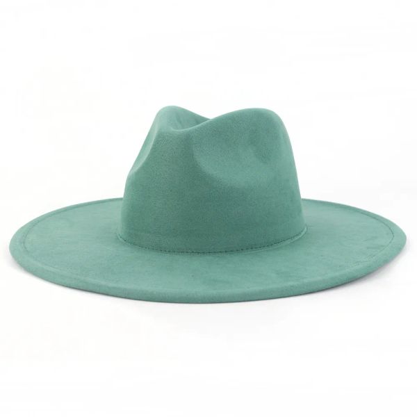 Chapeaux Fedora Jazz à grand bord pour hommes et femmes, en tissu suédé, en feutre, de luxe, de marque de styliste, de fête, vert, 9.5 CM, LL