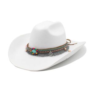 9,5 cm Big Brim Style Cowboy Cowboy Fashion Chic Unisexe Couleur solide Jazz Hat avec décor Cowboy Western Cowboy