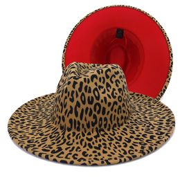 9,5 cm grote rand perzik hart top luipaard print wol vilt fedora hoeden vrouwen mannen herfst winter vintage fascinator feestkerk hoed