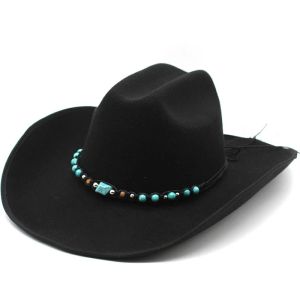 9,5 cm grote rand westerse cowboy hoed gekrulde riem accessoires vilt hoeden nationale stijl slijtage jazz hoed tij