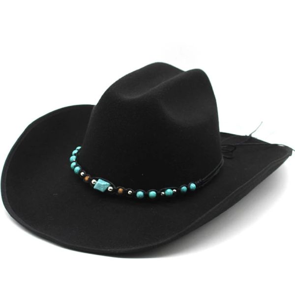 9,5 cm Big Brim Western Cowboy Hat accessoires de ceinture bouclée Chapeaux de feutre National Style Wear Performance Jazz Hat Tide