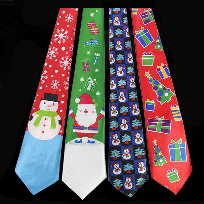 9.5cm Christmas Tie Red Green Santa Claus Snowman Tree Print Neck ties For Men Christmas Party Neck Ties Accessories Anime Tie