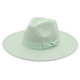 Sombrero Fedora Fascinator de ala ancha de 9,5 cm con pajarita elegante para mujer fiesta Iglesia Jazz sombrero de copa hombres fieltro Panamá gorra para el sol
