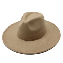 9.5 cm Grote Brede Rand Fedora Hoeden Vrouwen Grote Vilten Hoed Mannen Jazz Hoge Hoed mens Panama Cap Vrouw Man Caps Winter Mode Accessoires Groothandel 26 kleuren