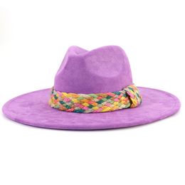 Chapeau haut-de-forme en daim à bord large de 9.5cm pour femmes, chapeaux Fedora de Jazz colorés de Style bohème, casquette en feutre Panama pour fête de mariage, église