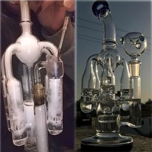 Reciclador de vidrio grueso Dab Rigs Cachimbas Bongs de agua de vidrio grueso Gravity Bong Bubbler Accesorio para fumar Pipas de agua con un recipiente de 14 mm