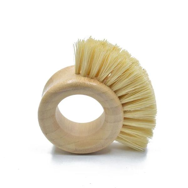 9.5x6.5cm brosses de nettoyage de fruits légumes anneau type casserole bol brosse bambou bois sisal cuisine outil de nettoyage en gros 0728