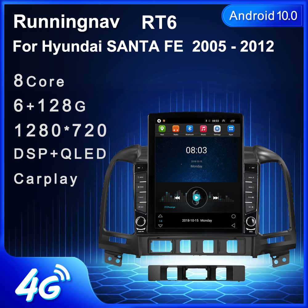 9.7" New Android For Hyundai SANTA FE 2005 -2012 Tesla Type Car DVD Radio Multimedia Video Player Navigation GPS RDS No Dvd CarPlay & Android Auto Steering Wheel Control