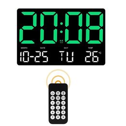 Horloge murale numérique de 9,76 pouces Télécommande Temp Date Gradation automatique Horloge de table Utilisation enfichable 1224H Réveil électronique LED 240315
