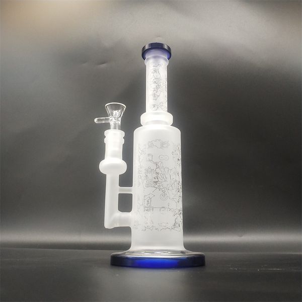 9,8 pouces bleu mat verre bang narguilé fumer conduite d'eau bongs tuyaux capiteux taille 14mm bol commun