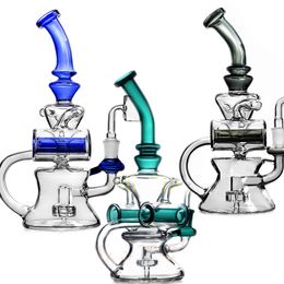 9,8 inch Recycler Oiloplichting Dik Glass Water Bongs Hookahs Rookpijpen Dubbele functie met 14 mm Banger