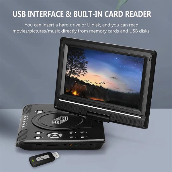 9.8 pouces Portable DVD Player Mini TV 270 ﾰ 7 