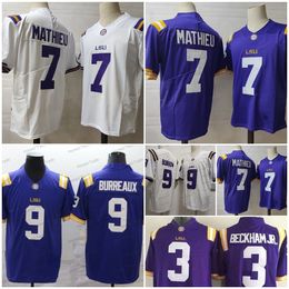 9 Burrow LSU voetbalshirt Joe Burrow Burreaux Odell 3 Beckham Jr. Grant Delpit Leonard Chase 7 Tyrann Mathieu Tigers College Men Paars Heren T-shirt uniform 125th