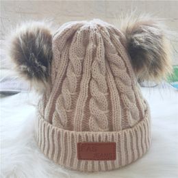 9 kleur baby Pom pom Beanie Kids Warm Winter Gehaakte Skimuts Wol Gebreide Beanie Bont Bobbel Hoed Fashion Kids cap