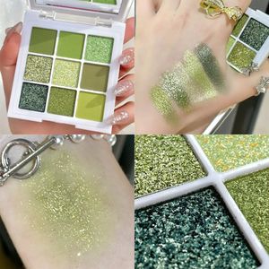 Palette de fards à paupières mat, 9 couleurs, apprêt vert, imperméable, paillettes, pigments pour les yeux nus, poudre d'ombre scintillante, 240123