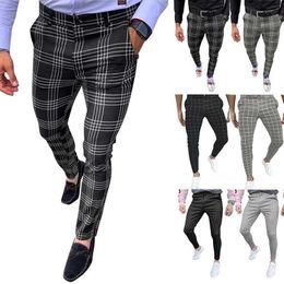 9-Color Heren Plaid Trim Striped Broek Zipper Mid-Taille Dunne Business Slim-Fit Anti-Rimpel Plain Weave Chino Y0811