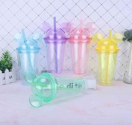 9 colores de 15 oz de vaso acrílico con tapa de domo paja doble pared de plástico transparente de plástico transparente tumbler taza reutilizable dda3305901958