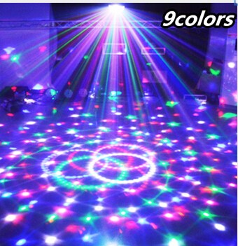 9 colores 27W bola mágica de cristal Led lámpara de escenario 21 modos discoteca luz láser luces de fiesta Control de sonido proyector láser de Navidad
