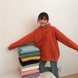 9 colores otoño e invierno color suelto color sólido jersey de manga larga Sudaderas gruesas para mujer con capucha para mujer (F3606) 201210