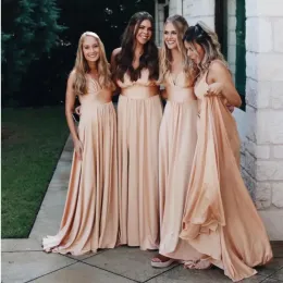 9 colores Vestidos de dama de honor Mujeres 2023 Vestido de grupo de hermanas Vestidos de fiesta de noche de boda formales sin espalda con cuello en V divididos sexy
