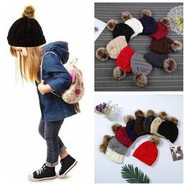 Kinderen Volwassenen Bont Pom Mutsen met Liner Trendy Hoeden Winter Gebreide Luxe Kabel Slouchy Skull Caps Leisure Mutsen CCA 20PCS