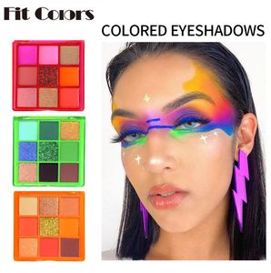 Paleta de sombras de ojos de 9 colores, pigmento de neón colorido a prueba de agua, paletas de sombras de ojos con brillo de diamante mate