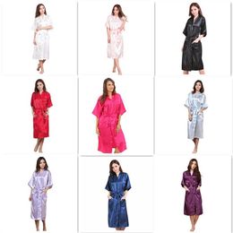 9 couleurs mode femmes solide soie Kimono Robe pour demoiselles d'honneur fête de mariage robe de nuit pyjamas M0112544