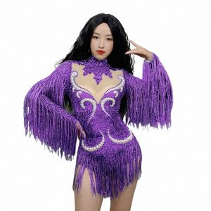 9 couleurs manches frangées Rhinestes Body Femmes Party Stretch Vêtements Drag Queen Costume Stage Dj Ds Festival Outfit XS6947 V04F #