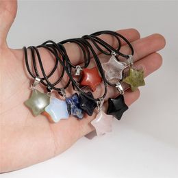 Collier pendentif en forme d'étoile à cinq branches en verre pour femmes, 9 couleurs, Simple, en cuir noir, chaîne de clavicule, bijoux, accessoires Y2K