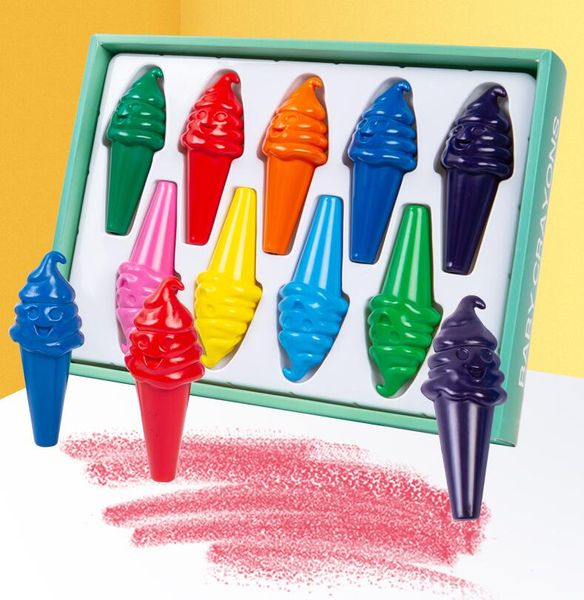 9 couleurs crème glacée forme cire Crayons Non toxique lavable peinture dessin pour bébé enfants fournitures d'art éducatif pour enfants