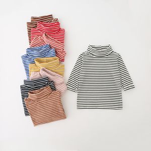 9 couleurs enfants chemises à rayures à manches longues bas t-shirts coton décontracté col roulé couches de base chemise enfants pull vêtements M1017