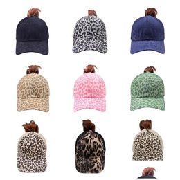 9 colores Leopard Ponytail Hat Criss Cross Lavado Murió Messy Buns Ponycaps Gorra de béisbol para mujeres Hombres Verano Trucker Sombreros Drop Entrega Dhk6X