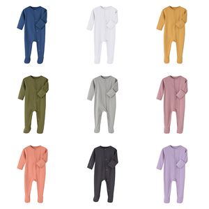 9 couleurs nouveau-né bébé solide combinaisons Footies à manches longues une pièce body enfants Designes vêtements garçons infantile filles barboteuse plaine tricoté coton Footie M3786