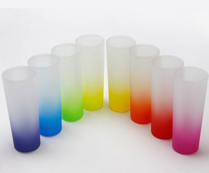 9 couleurs Ombre couleur vierges de sublimation verres givrés de 3 oz en dégradé de couleur avec fond coloré impression par transfert de chaleur tasse à whisky transparente tasses à faire soi-même