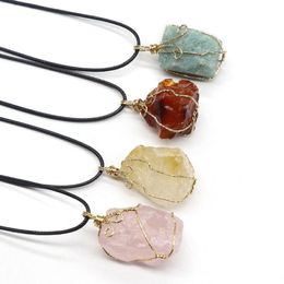 Collier avec pendentifs en pierre naturelle, 9 couleurs, améthyste, Quartz Rose, cristal blanc, citron, Fluorite, breloques pour