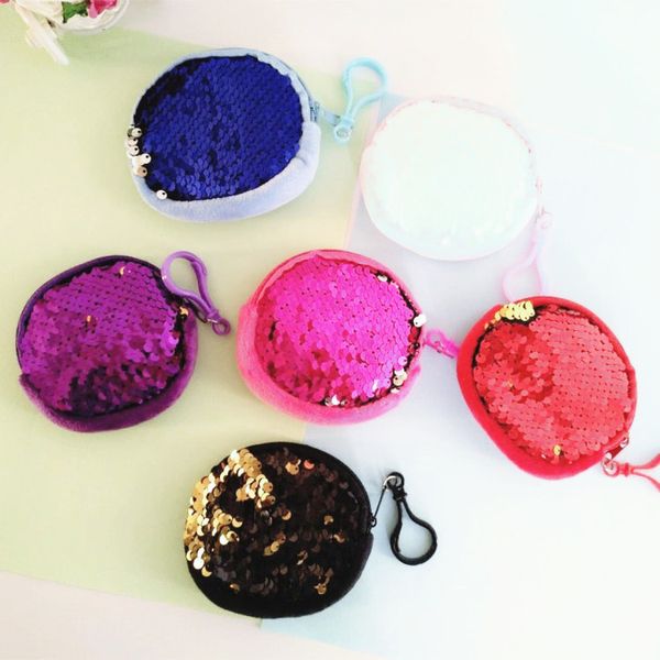 9 couleurs Sequin Purse Round Coin Wallet Mini Girl Change Money Storage Porte-clés Sac Party Favor Girl Porte-clés Porte-clés Sac À Main Cadeau M2451